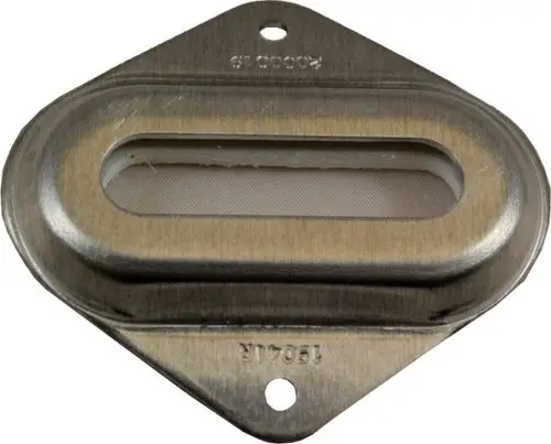 Schauglass von Wolf, ovaler Metallrahmen mit transparentem Sichtfenster, zur Anzeige von Flüssigkeitsständen in Systemen.